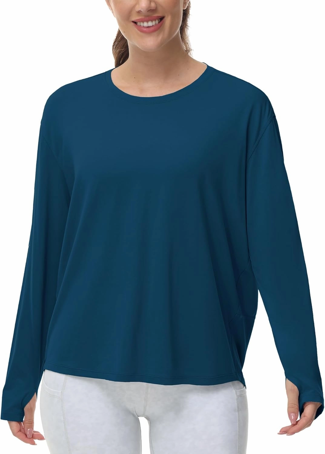 THE GYM PEOPLE Women's Long Sleeve Workout Shirts Back Loose Fit Running Tee Tops with Thumb Hole