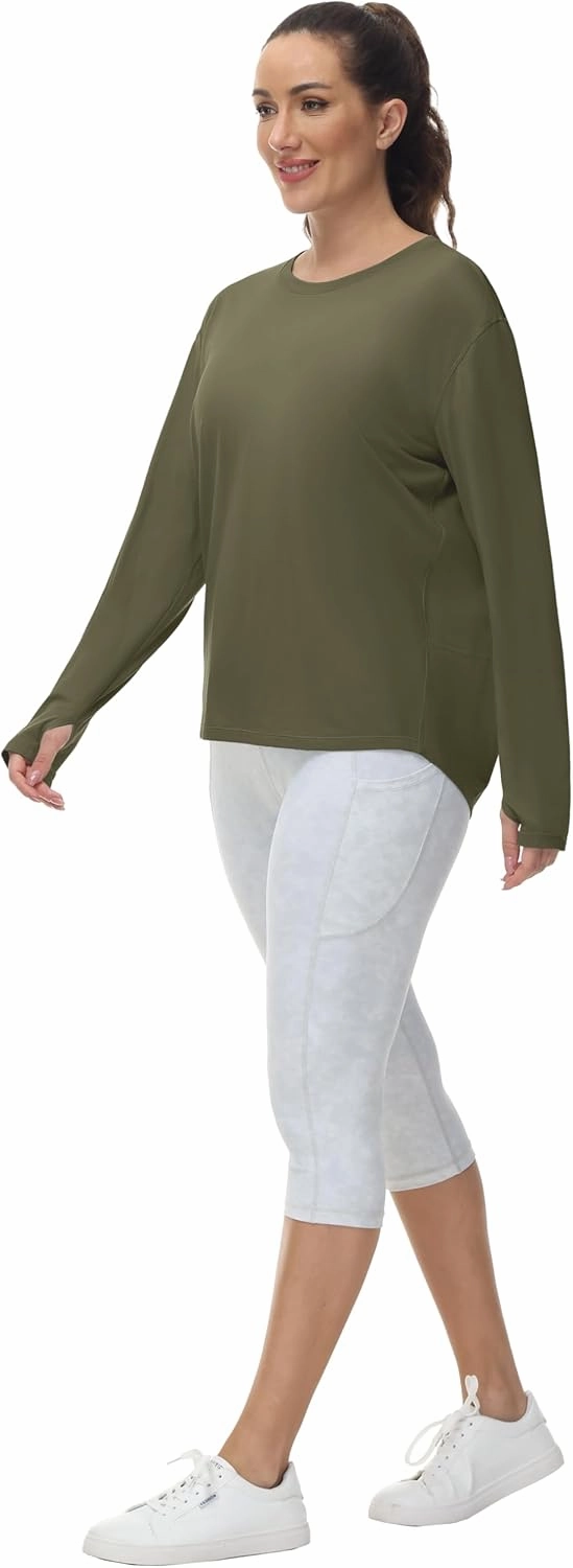 THE GYM PEOPLE Women's Long Sleeve Workout Shirts Back Loose Fit Running Tee Tops with Thumb Hole