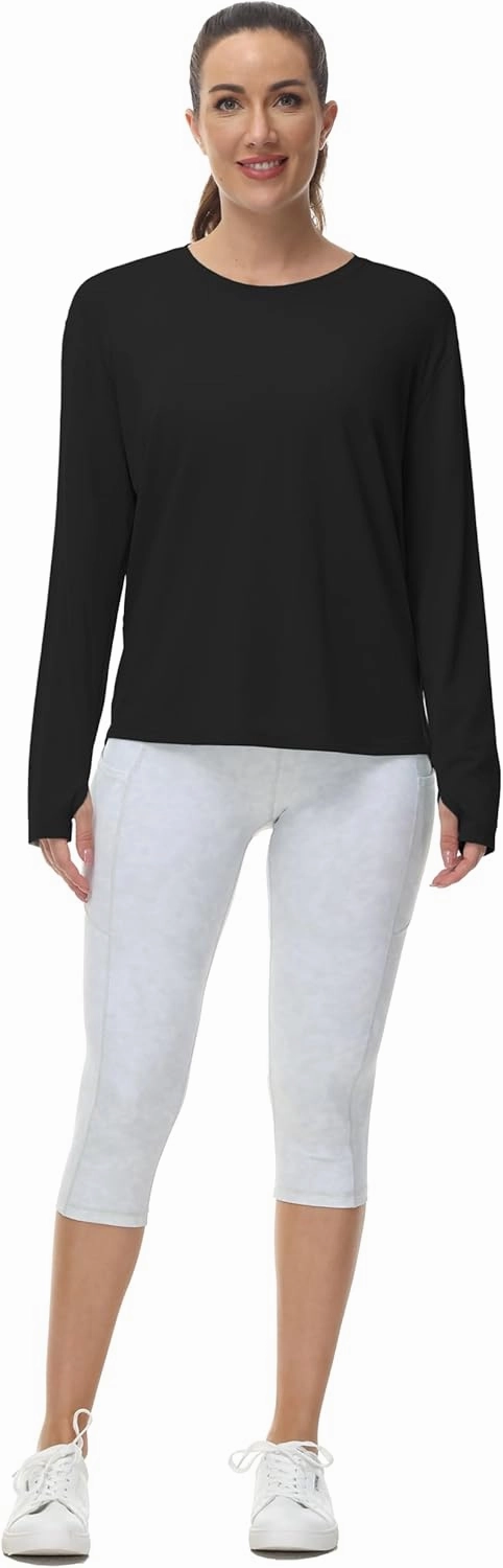 THE GYM PEOPLE Women's Long Sleeve Workout Shirts Back Loose Fit Running Tee Tops with Thumb Hole