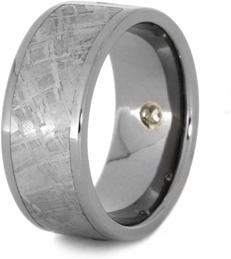 The Men's Jewelry Store (Unisex Jewelry) White Sapphire, Lapis Lazuli, Gibeon Meteorite 8mm Comfort-Fit Titanium Band