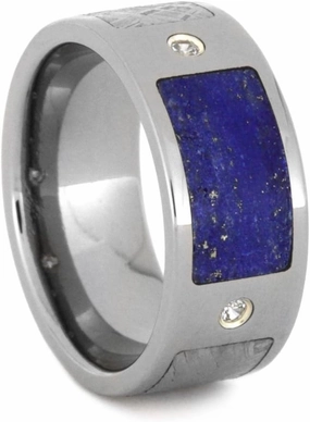 The Men's Jewelry Store (Unisex Jewelry) White Sapphire, Lapis Lazuli, Gibeon Meteorite 8mm Comfort-Fit Titanium Band