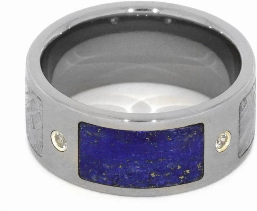 The Men's Jewelry Store (Unisex Jewelry) White Sapphire, Lapis Lazuli, Gibeon Meteorite 8mm Comfort-Fit Titanium Band