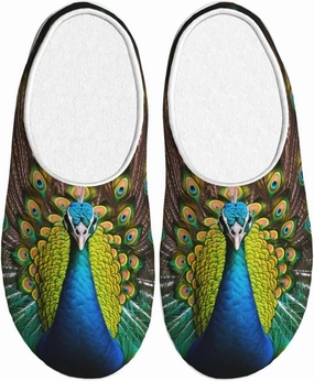 The Peacock Slippers With Fluffy Soft Warm For Women9-10/Men7-7.5, Flannel Slippers Cozy Plush Indoor Outdoor