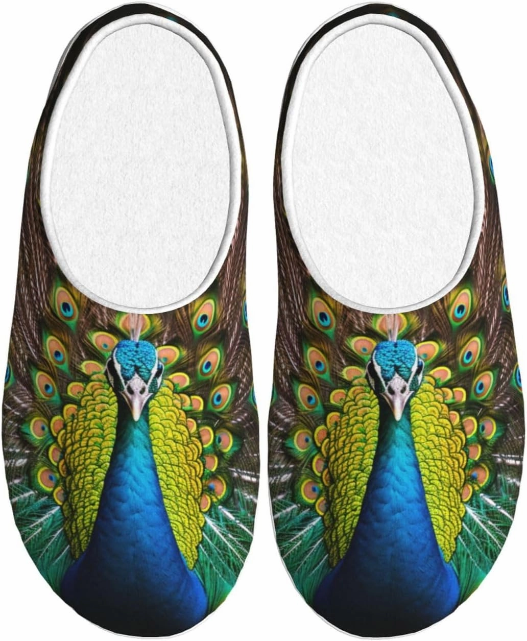 The Peacock Slippers With Fluffy Soft Warm For Women9-10/Men7-7.5, Flannel Slippers Cozy Plush Indoor Outdoor