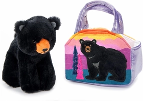 The Petting Zoo Black Bear Stuffed Animal Plushie and Purse Set, Gifts for Kids, Wildlife Animal Toy, Black Bear Plush Toy and Purse Pet Carrier