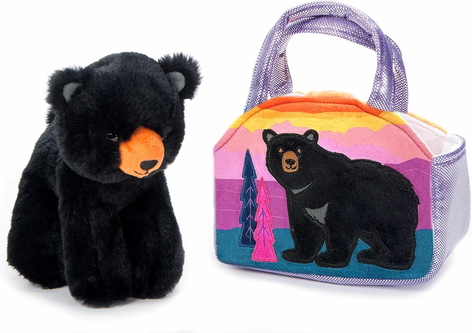 The Petting Zoo Black Bear Stuffed Animal Plushie and Purse Set, Gifts for Kids, Wildlife Animal Toy, Black Bear Plush Toy and Purse Pet Carrier