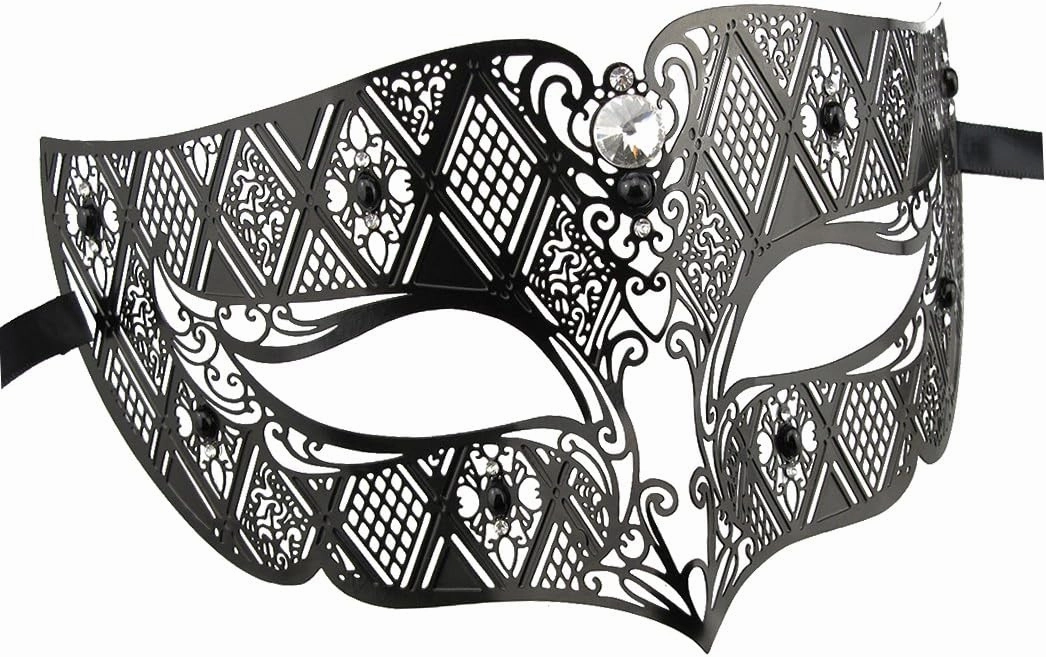 Thmyo Couples Venetian Laser Cut Masquerade Mask,Halloween Mardi Gras Party Mask (Black & black)