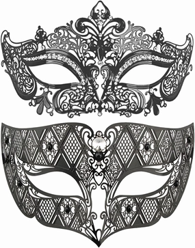 Thmyo Couples Venetian Laser Cut Masquerade Mask,Halloween Mardi Gras Party Mask (Black & black)