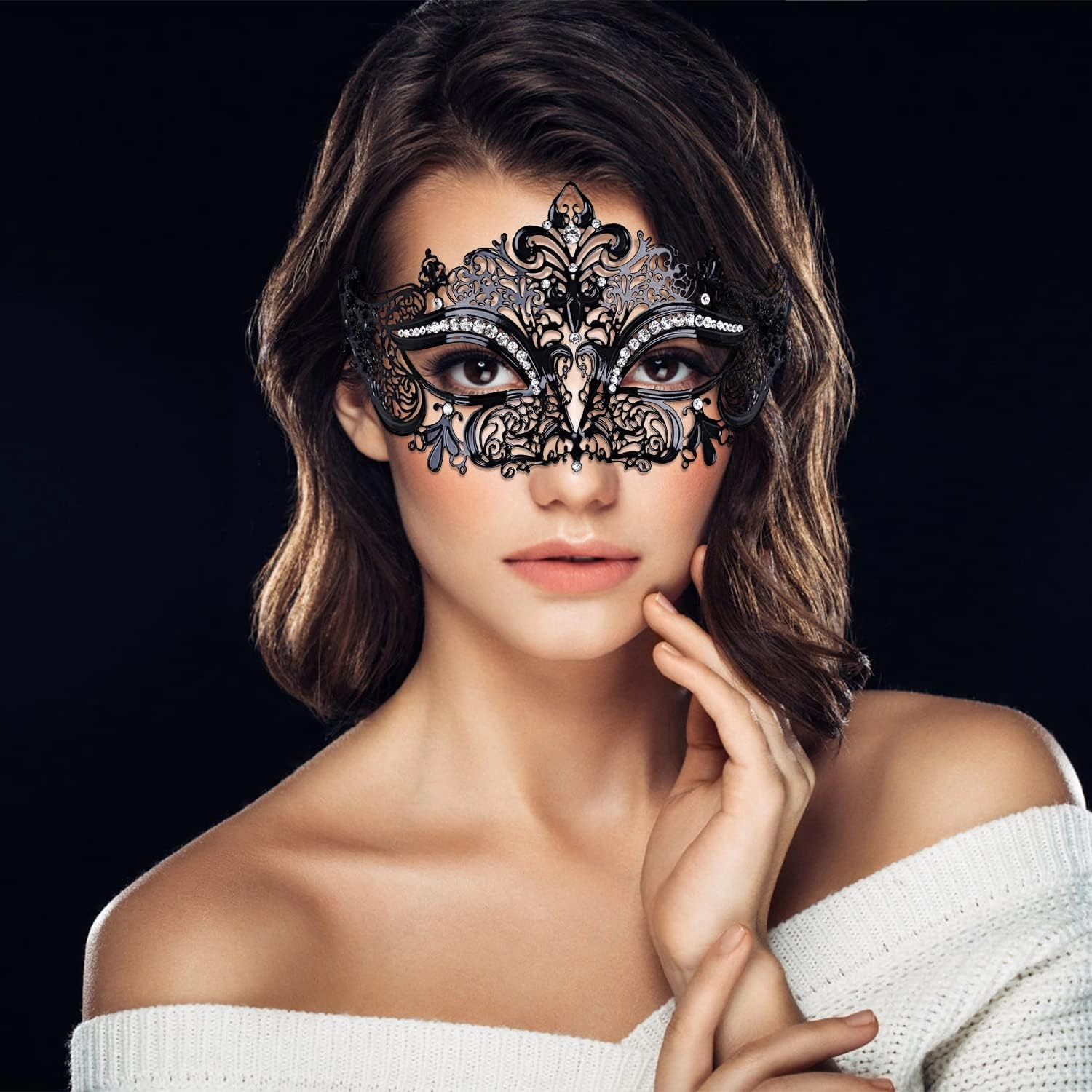 Thmyo Couples Venetian Laser Cut Masquerade Mask,Halloween Mardi Gras Party Mask (Black & black)