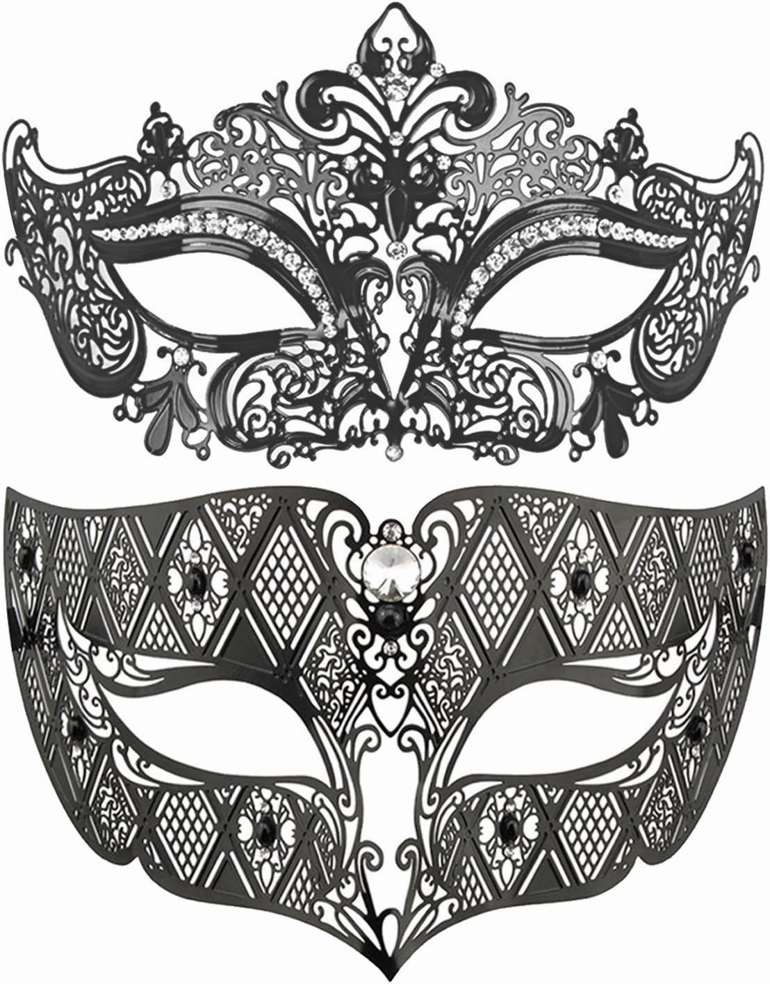 Thmyo Couples Venetian Laser Cut Masquerade Mask,Halloween Mardi Gras Party Mask (Black & black)