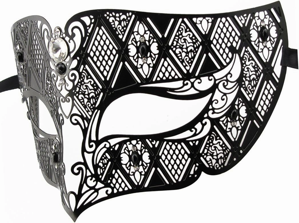 Thmyo Couples Venetian Laser Cut Masquerade Mask,Halloween Mardi Gras Party Mask (Black & black)