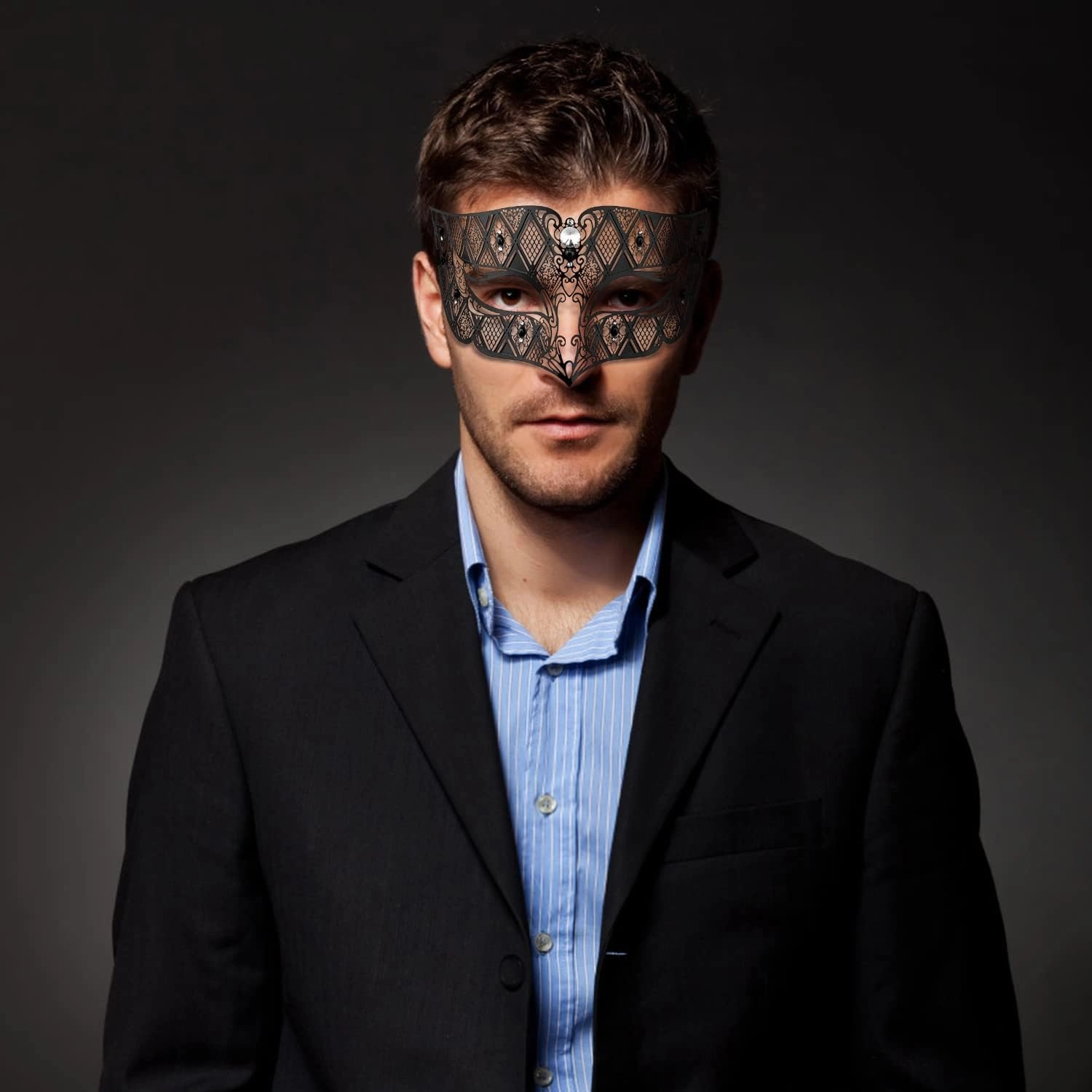 Thmyo Couples Venetian Laser Cut Masquerade Mask,Halloween Mardi Gras Party Mask (Black & black)