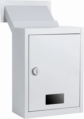 Through The Wall Drop Box with Combination Lock, 16.5" x 12.5" x 6" Adjustable Chute Deposit Safe Mail Box, Rainproof Mail Slots Walls Thickness 2.8” to 7.9” for Home Office Apartment