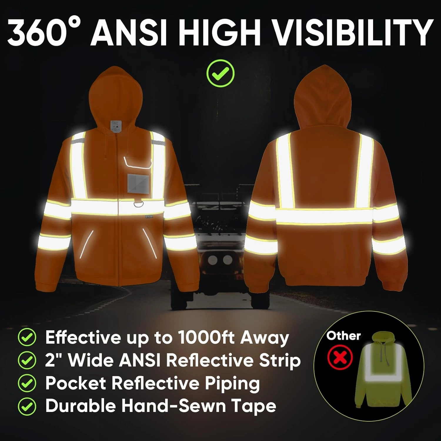 TICONN Safety Hoodie Jacket, High Vis Reflective Safety Fleece Hoodie, PPE Gear for Cold Weather Meet ANSI III