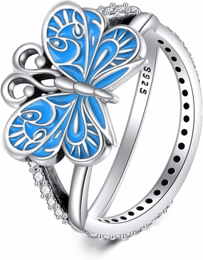 TIGER RIDER Vintage Dainty Butterfly Ring 925 Sterling Silver Cute Animal Cuff Jewelry Gift For Women