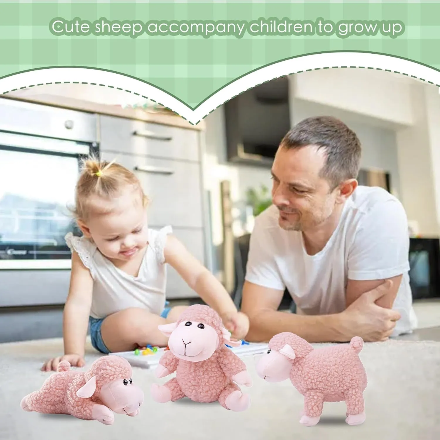 Tiny Heart Lamb Stuffed Animal Sheep Plush Toy 3 Pcs Cute and Super Soft Nursery Home Decor Bedroom Small Gift for Kids Boys and Girls Companions Pink