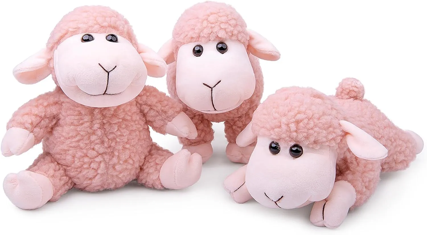 Tiny Heart Lamb Stuffed Animal Sheep Plush Toy 3 Pcs Cute and Super Soft Nursery Home Decor Bedroom Small Gift for Kids Boys and Girls Companions Pink