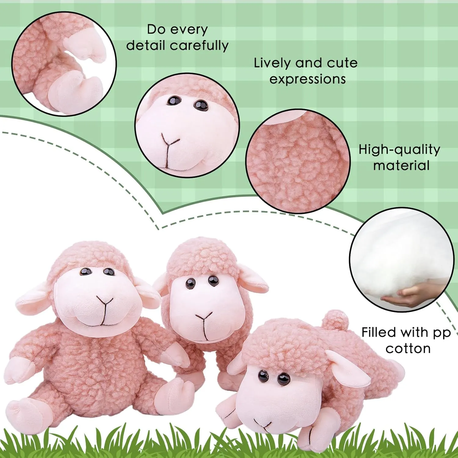 Tiny Heart Lamb Stuffed Animal Sheep Plush Toy 3 Pcs Cute and Super Soft Nursery Home Decor Bedroom Small Gift for Kids Boys and Girls Companions Pink