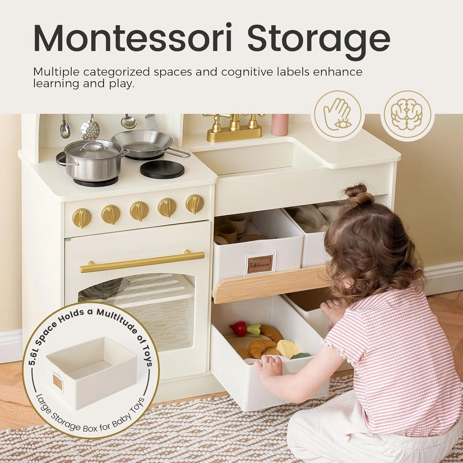 Tiny Land Play Kitchen for Kids with Storage System, Toy Kitchen Set with Plenty of Play Features Gift for Ages 3 