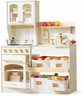 Tiny Land Play Kitchen for Kids with Storage System, Toy Kitchen Set with Plenty of Play Features Gift for Ages 3 
