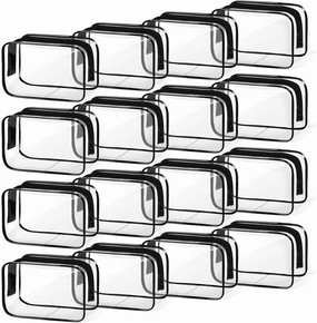 TISRATOK 16 PCS Clear Makeup Bag, Travel Essentials Toiletry Bag, Transparent PVC Cosmetic Organizer Toy Storage Pouch for Women Men - Black,Small