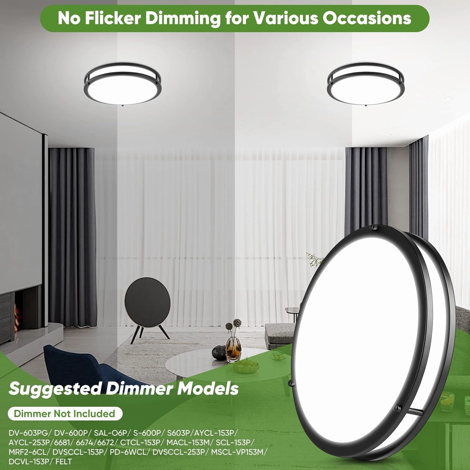 TOBUSA 36W LED Flush Mount Ceiling Light Fixture, 13inch LED Ceiling Light 3600LM, Modern Black Ceiling Light 2700K/3000K/4000K/5000K/6500K 5CCT, Dimmable Ceiling Lamp for Living Room Kitchen,1 Pack