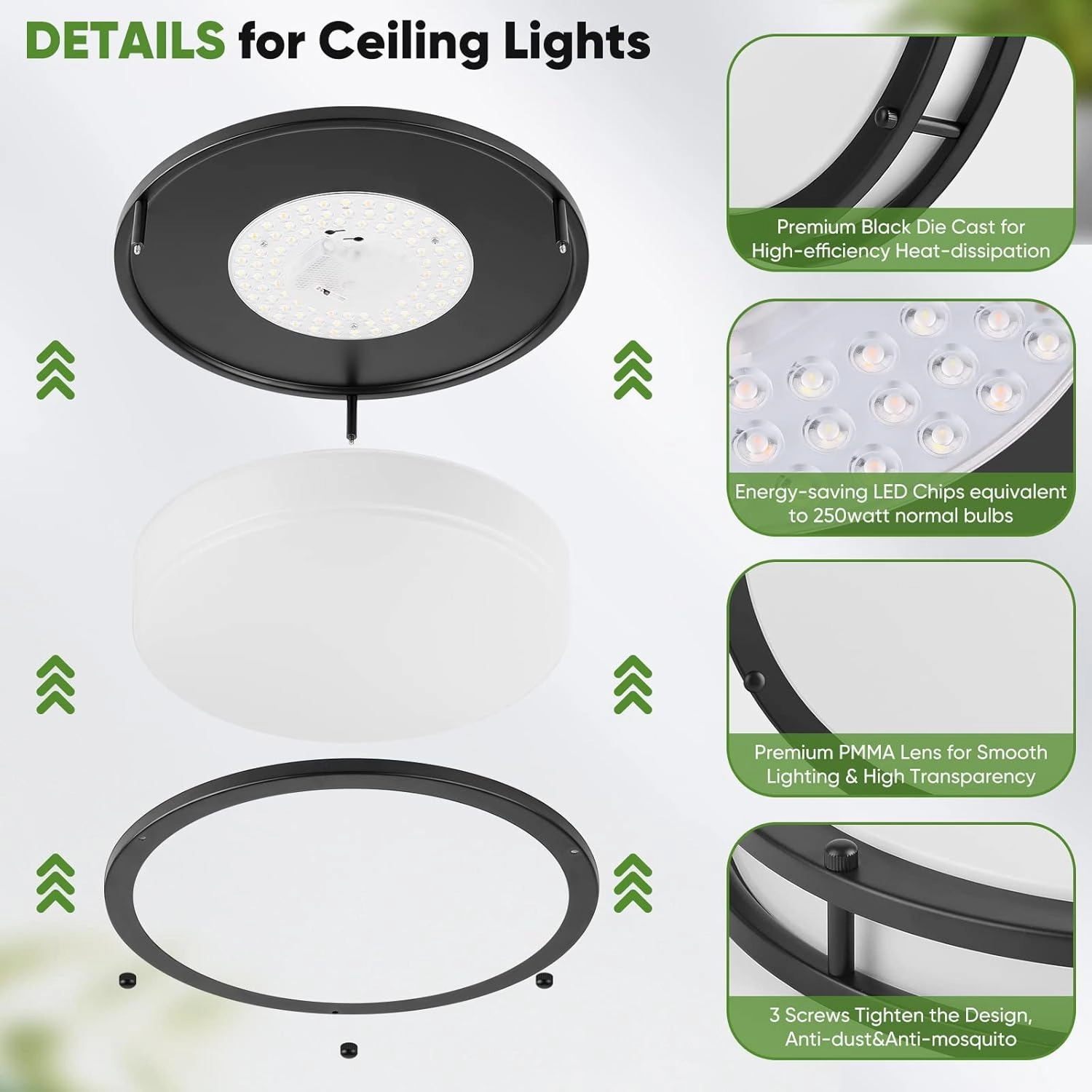 TOBUSA 36W LED Flush Mount Ceiling Light Fixture, 13inch LED Ceiling Light 3600LM, Modern Black Ceiling Light 2700K/3000K/4000K/5000K/6500K 5CCT, Dimmable Ceiling Lamp for Living Room Kitchen,1 Pack