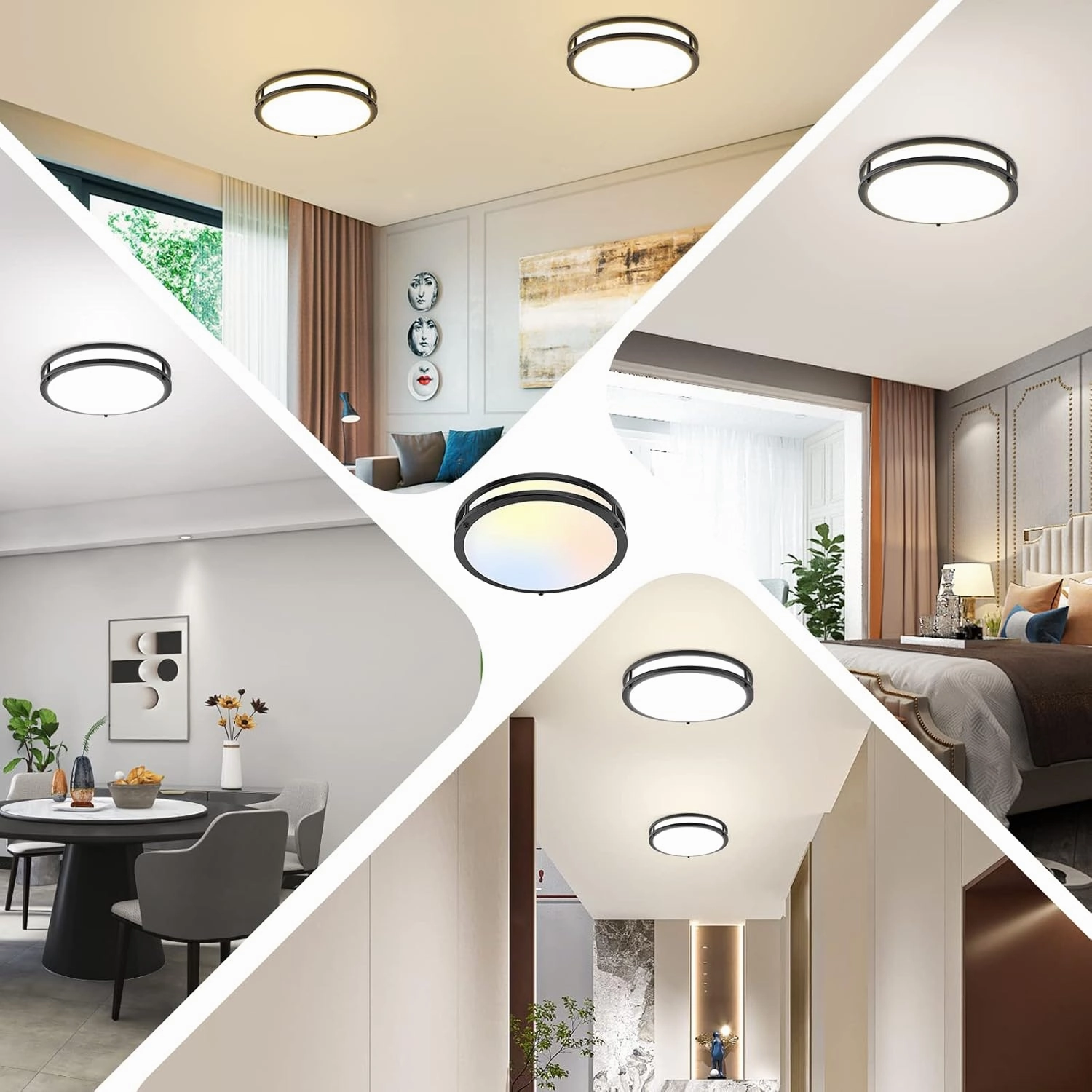 TOBUSA 36W LED Flush Mount Ceiling Light Fixture, 13inch LED Ceiling Light 3600LM, Modern Black Ceiling Light 2700K/3000K/4000K/5000K/6500K 5CCT, Dimmable Ceiling Lamp for Living Room Kitchen,1 Pack