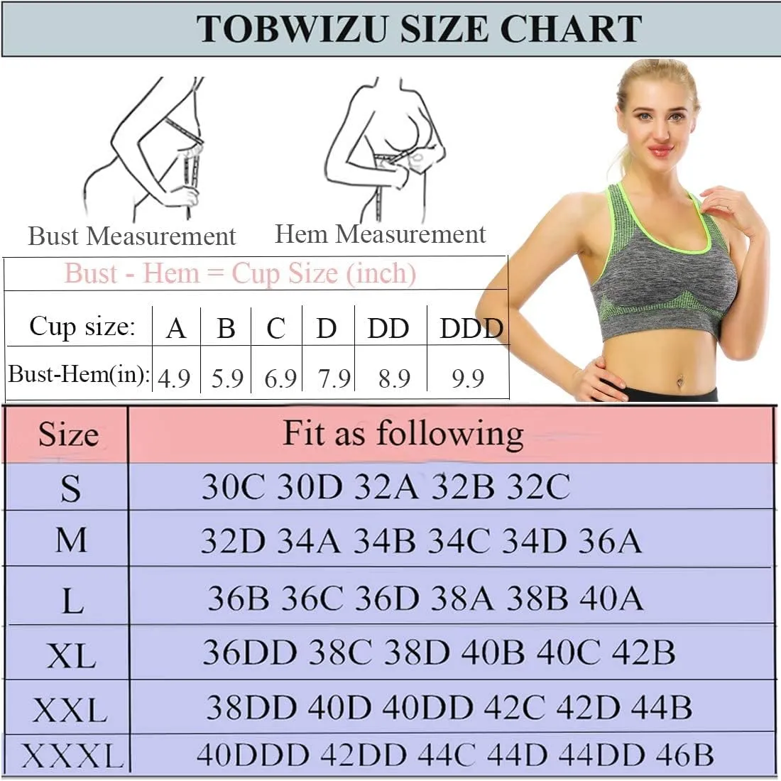 TOBWIZU Sports Bras for Women, Medium Support Yoga Gym Activewear Bras with Pocket