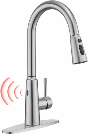 Tohlar Touchless Motion Sensor Kitchen Sink Faucet with Pull Down Sprayer, 1 or 3 Hole Single Handle 304 Stainless Steel Smart Bar Faucets for Modern Farmhouse Rv, Brush Nickel