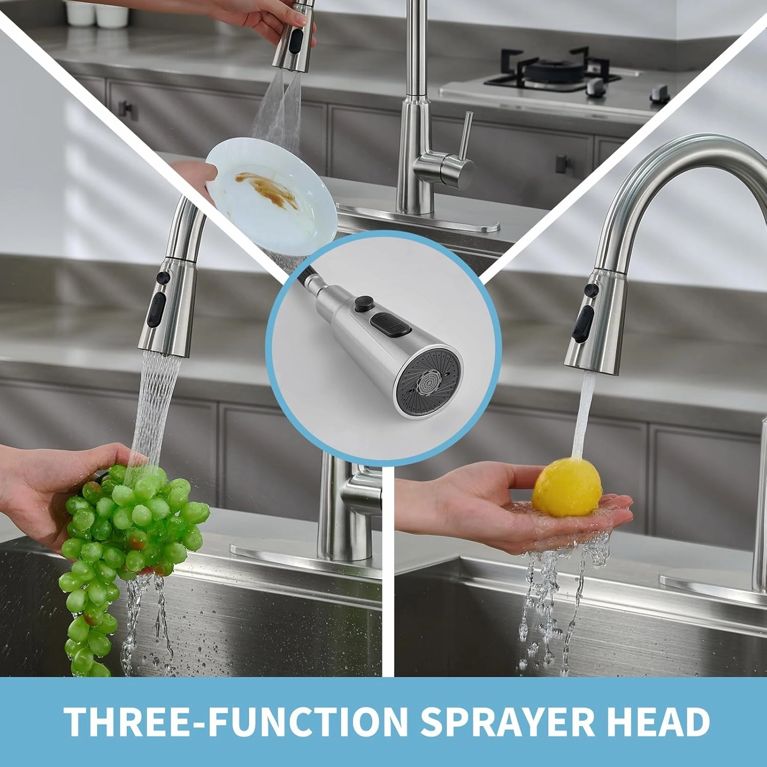 Tohlar Touchless Motion Sensor Kitchen Sink Faucet with Pull Down Sprayer, 1 or 3 Hole Single Handle 304 Stainless Steel Smart Bar Faucets for Modern Farmhouse Rv, Brush Nickel