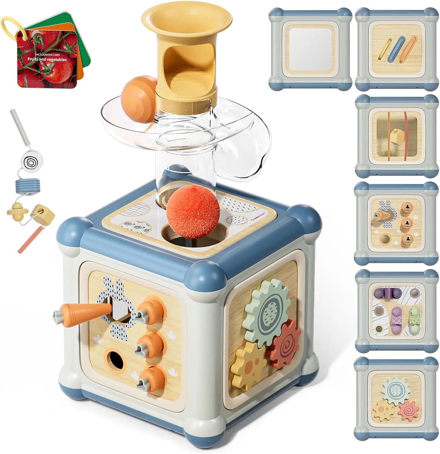 TOP BRIGHT Wooden Activity Cube, 10-in-1 Montessori Toys for Toddlers, Fine Motor Toys for 12-18 Months, Development Educational Learning Toy for 1-3 Year Old Boys Girls