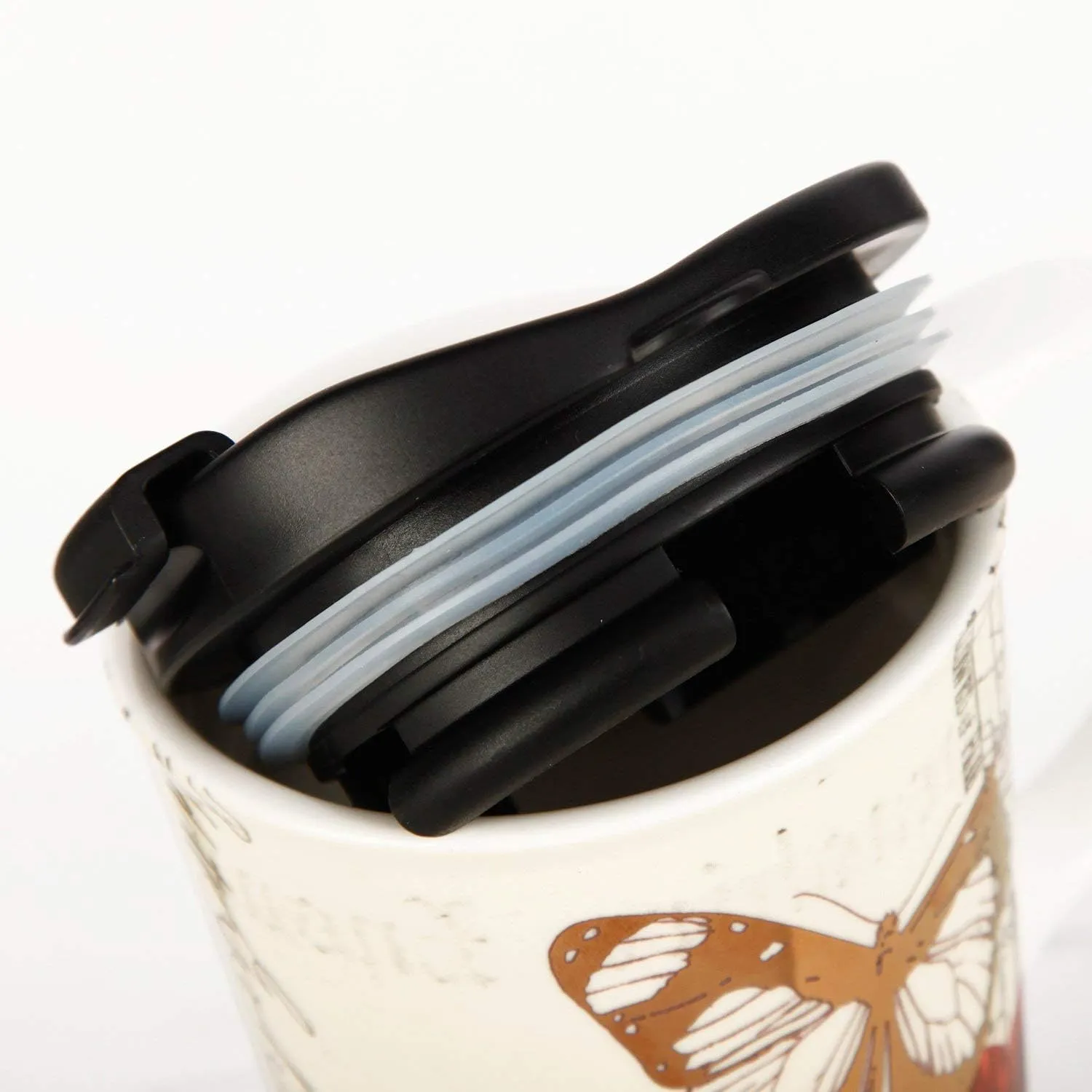 Topadorn 17 OZ Ceramic Mug Travel Cup with Handle and Gift Box Red Flower and Butterfly.
