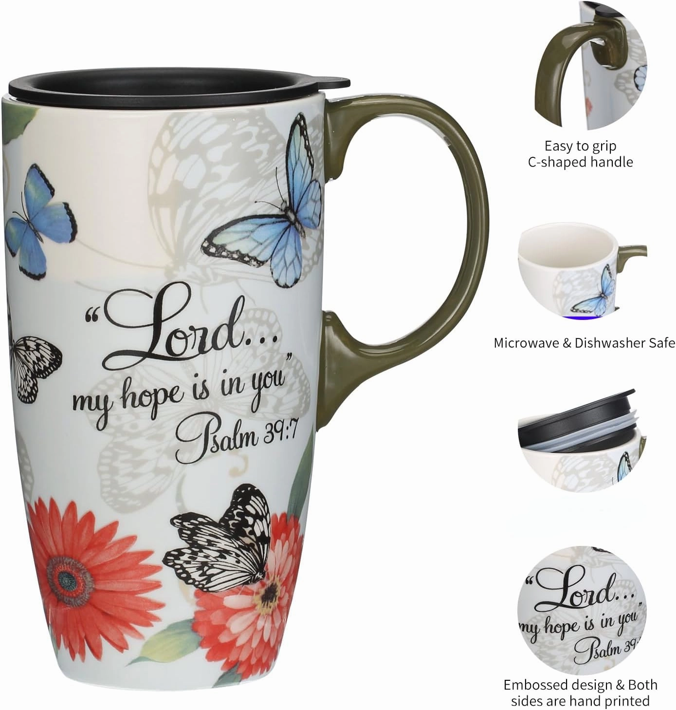 Topadorn Ceramic Latte Mug 17 oz. Coffee Cups with Sealed Lid and Color Box,set of 2
