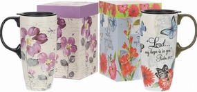 Topadorn Ceramic Latte Mug 17 oz. Coffee Cups with Sealed Lid and Color Box,set of 2