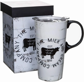 Topadorn Coffee Ceramic Mug Porcelain Latte Tea Cup with Lid 17oz, MiIk