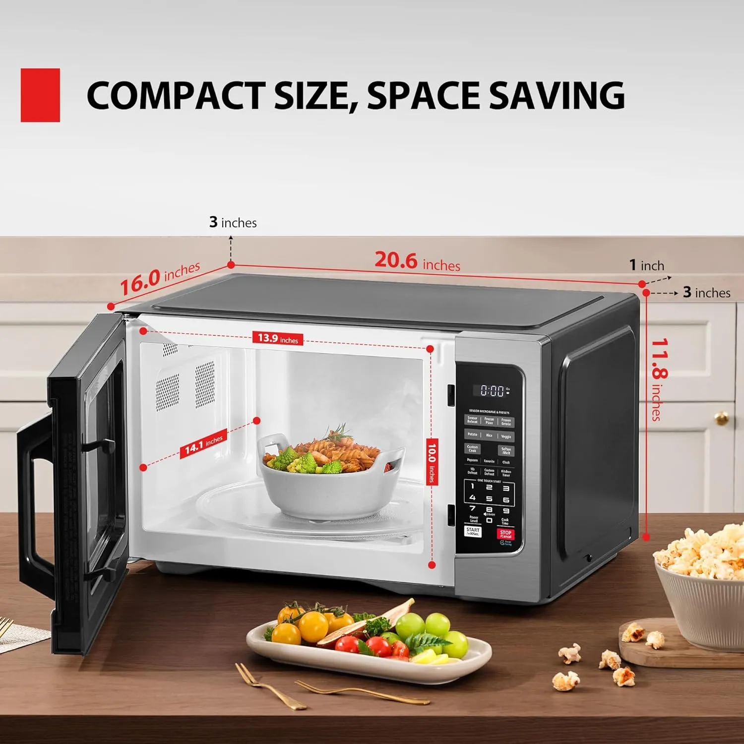TOSHIBA EM131A5C-SS Countertop Microwave Ovens 1.2 Cu Ft with 12.4" Removable Turntable Smart Humidity Sensor, 12 Auto Menus Mute Function ECO Mode Easy Clean Interior, 1000W, Silver