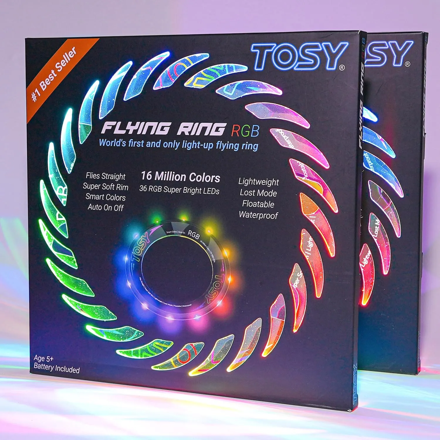 TOSY Flying Ring - 16 Million Color RGB LEDs, Super Bright, Lost Mode, Auto Light Up, 4th of July Camping Essentials for Kid/Teen/Boy/Girl, Safe, Waterproof, Pool/Beach Games, Lightweight Toy, 2-Pack