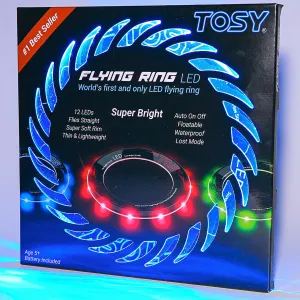 TOSY Flying Ring - 16 Million Color RGB or 12 LEDs, Super Bright, Lost Mode, Auto Light Up, 4th of July Camping Essentials for Kids/Teens/Boy/Girl, Safe, Waterproof, Pool/Beach Games, Lightweight Toy
