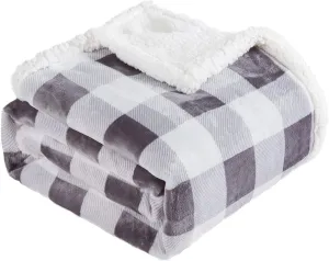 Touchat Sherpa Plaid Twin Blanket 60" X 70", Fuzzy Fluffy Soft Cozy Throw Blanket, Twin Size Plush Fleece Flannel Plush Microfiber Blanket for Couch Bed Sofa (Grey)