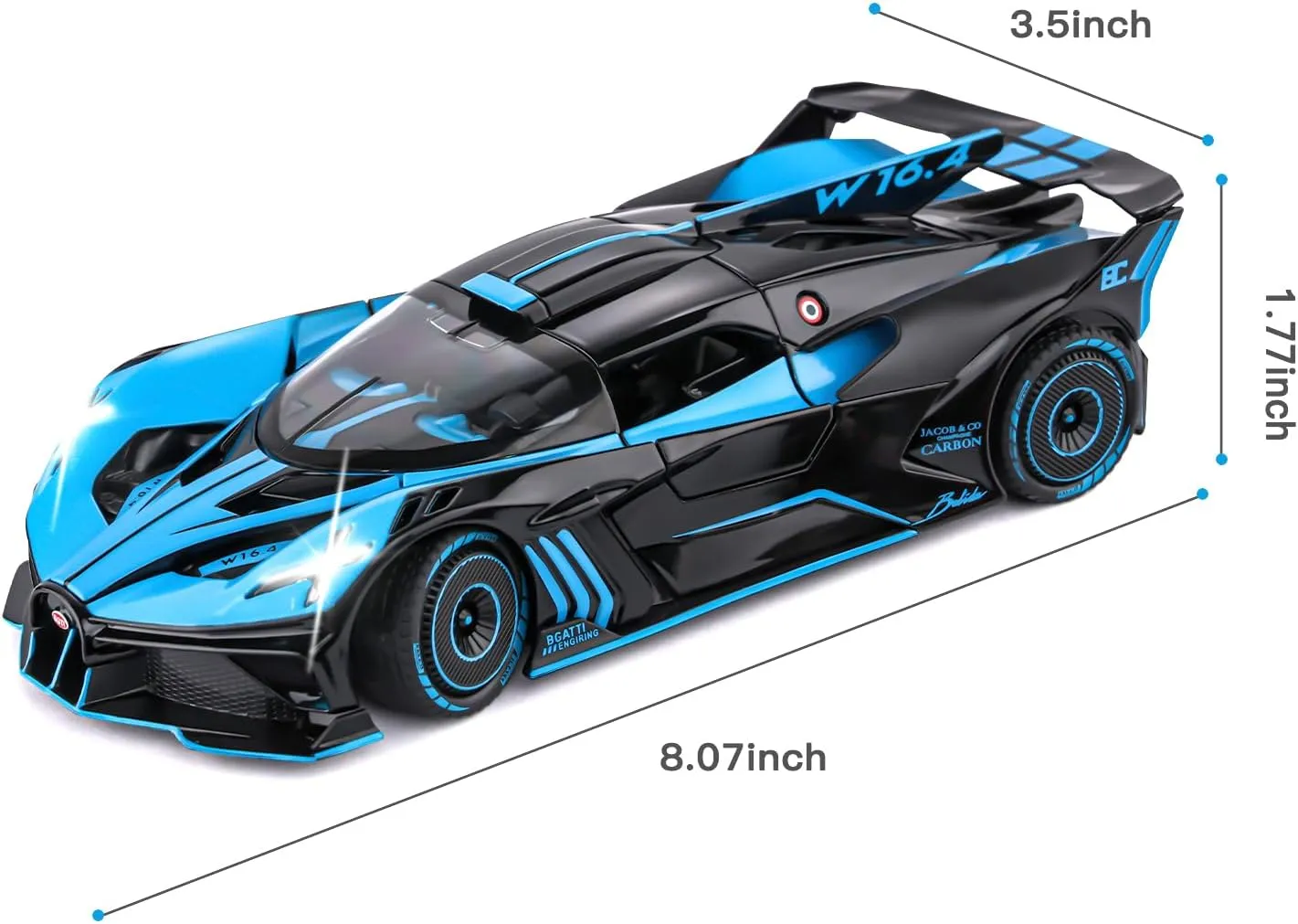 Toy Car Model for Compatible with 1:24 Bolide Alloy Diecast Collect Car Toy with Lights and Music, Pull Back Car Toys for Kids Boys Girls Gift (Blue)