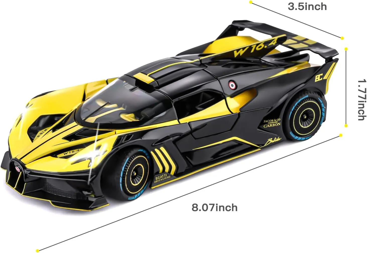 Toy Car Model for Compatible with 1:24 Bolide Alloy Diecast Collect Car Toy with Lights and Music, Pull Back Car Toys for Kids Boys Girls Gift (Yellow)