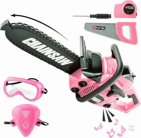 Toy Choi's Kids Toy Chainsaw - Pretend Play Construction Tool Electric Chainsaw Toy for Kids, Toy Tool Set Outdoor Gardening Play, Christmas Gifts Pink Toys for Girls 3-5  