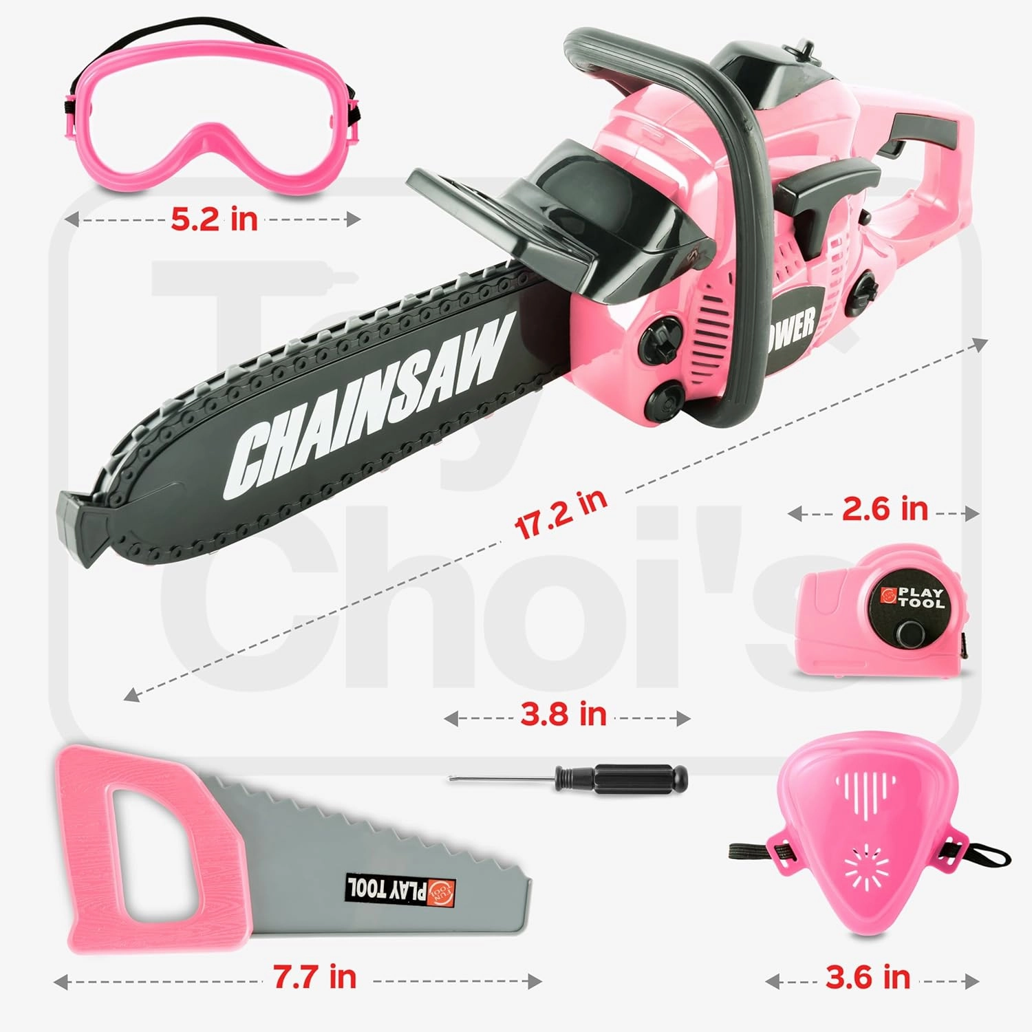 Toy Choi's Kids Toy Chainsaw - Pretend Play Construction Tool Electric Chainsaw Toy for Kids, Toy Tool Set Outdoor Gardening Play, Christmas Gifts Pink Toys for Girls 3-5  