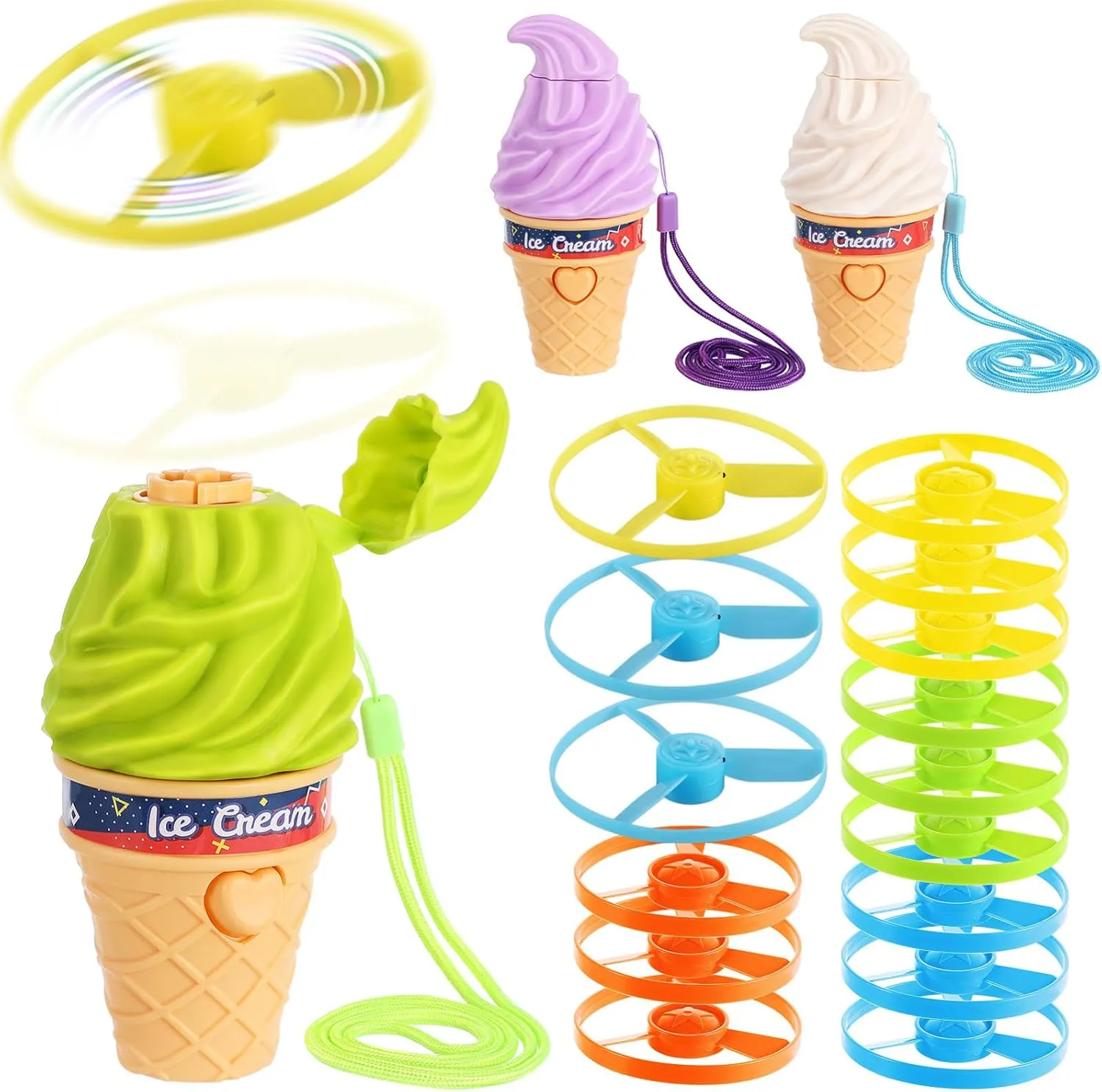 TOYANDONA Ice Cream Surprise Launch Toy 3-Pack – Spinning Helicopter Flyer with Pop-Up Surprise, STEM Outdoor Fun for Kids, Summer Party Favors, Birthday Flying Sipnner Helicopter Toy