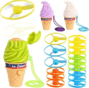 TOYANDONA Ice Cream Surprise Launch Toy 3-Pack – Spinning Helicopter Flyer with Pop-Up Surprise, STEM Outdoor Fun for Kids, Summer Party Favors, Birthday Flying Sipnner Helicopter Toy