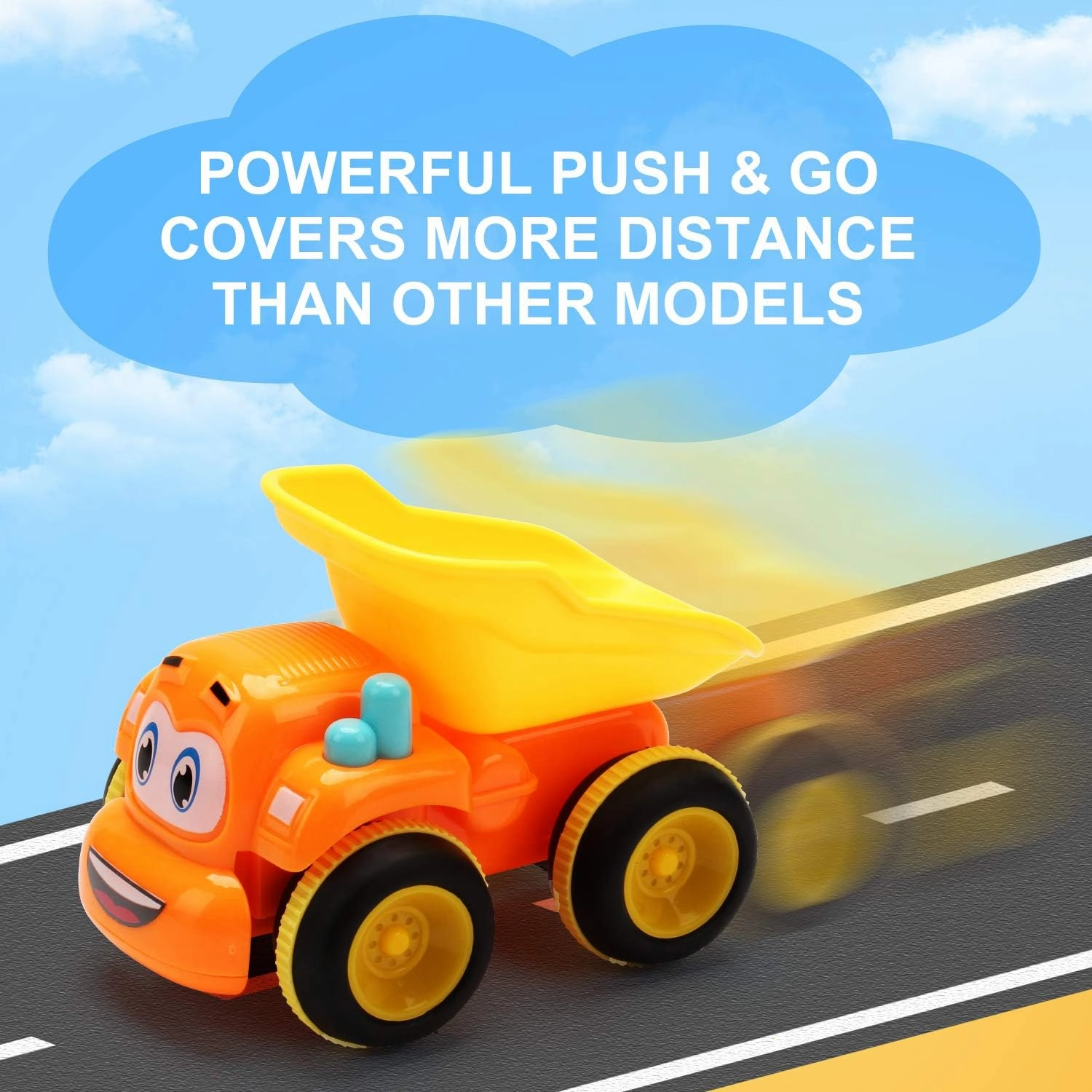 Toys for 2-Year-Olds – 3 Friction Powered Trucks, Push & Go Cartoon Construction Vehicles – Pull Back Car Playset & Toy Trucks for Toddlers