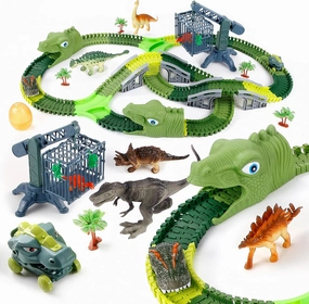 Toys Race Car Track -Racetrack with Light, Flex Set, Best Birthday Favor Gift for Boys & Girls 3 4 5 6 7 8 Year Old Kids, Dinosaur Road Track Toddler Toys 277 PCS