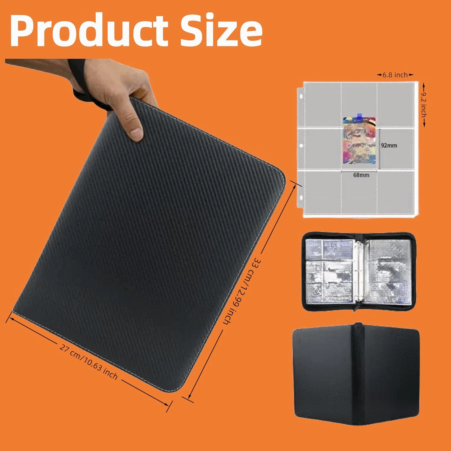 Trading Card Binder 9 Pocket, Large Binders for Cards, PU Sports MTG TCG Collectible Trading Card Albums With Zipper 900 pockets