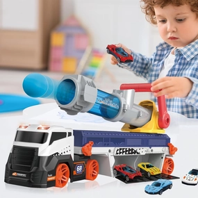 Transport Truck Toys for Kid Boys 3-5, EVA Ball Launcher Car Toys for Kids, Garage Car Toys with Light & Sound, Shooting Toy Sets, Birthday Gifts for Kid Boys Age 3 4 5 6